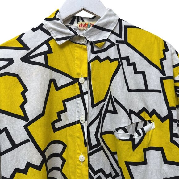 Vintage 1980s Shirt Small Oversized Tunic Club Far Bloomingdales Modern Graphic - Picture 1 of 10